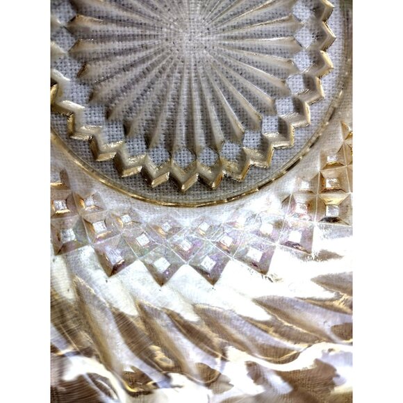 Amber Glass Bowl Vintage Carnival Diamond Pattern Ruffle Trim Clear 6.5 Inches - Picture 5 of 11